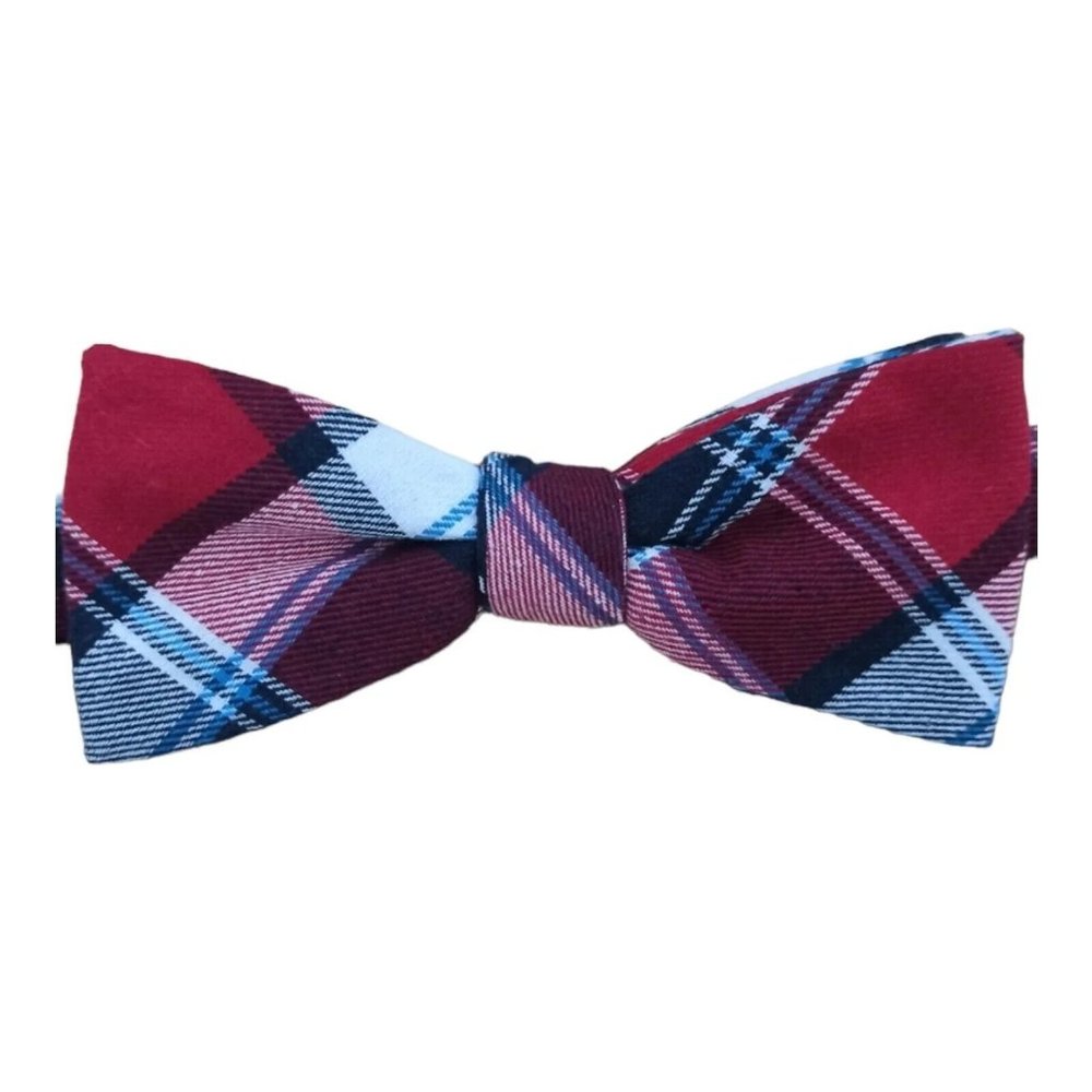 PENGUIN Red Plaids & Checks Adjustable Cotton Bow Tie 4.6"/ 2.1" EC